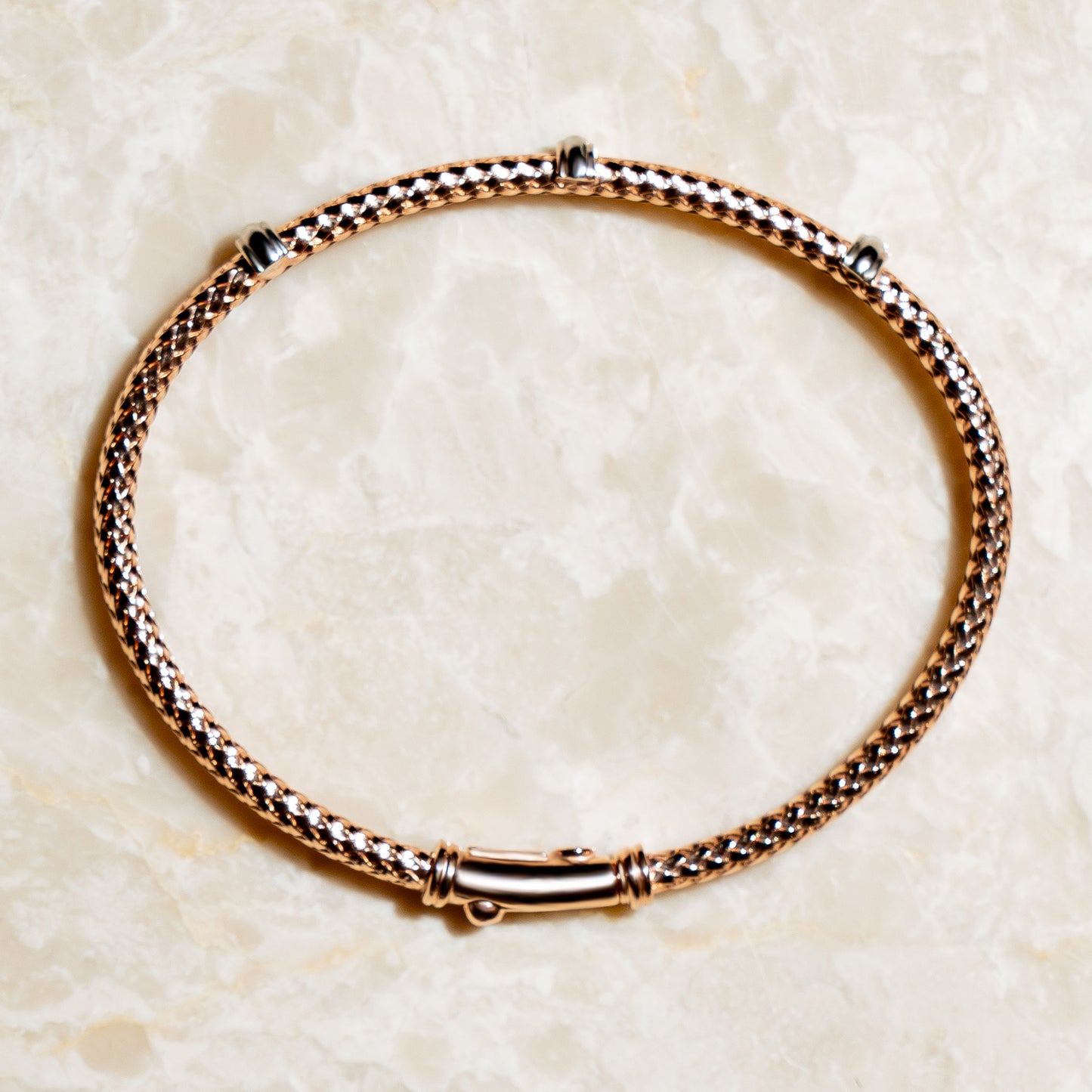 Woven Rope Bracelet (Rose Gold and White Gold Vermeil)